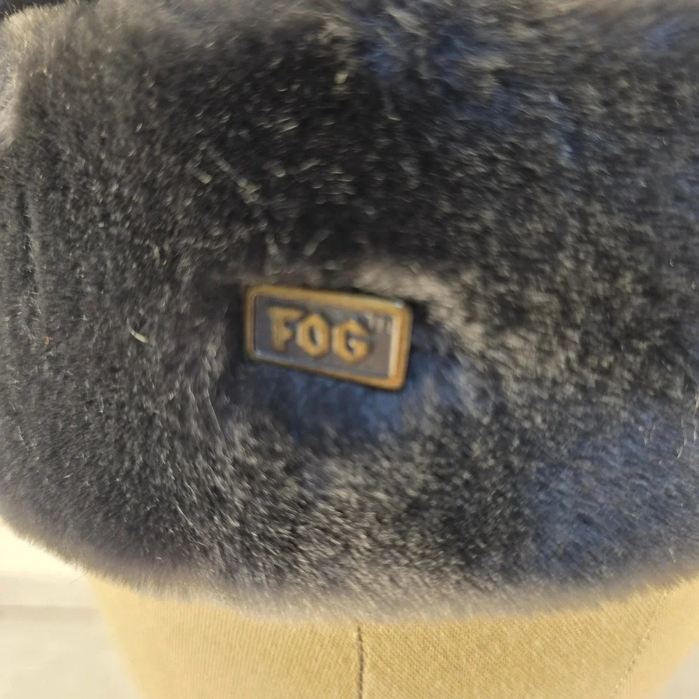 Vintage London Fog Faux Fur Pillbox Hat Mens Medium Gray Black Cossack Winter